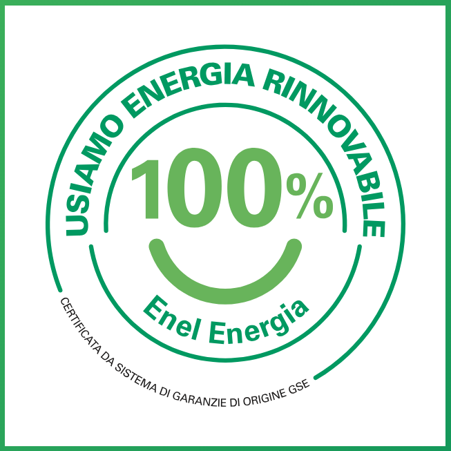 Certificato rilasciato da Enel per l'utilizzo del 100% di energia green